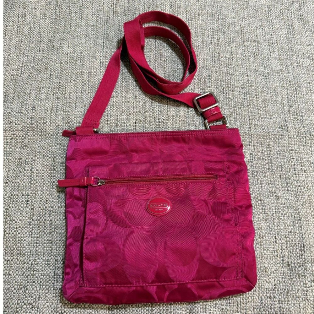 Coach Hot Pink Signature Getaway Nylon File Bag Crossbody F77408